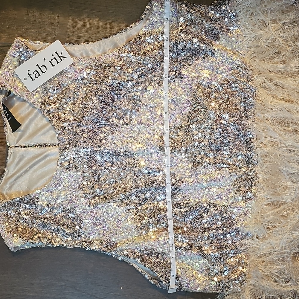 fab'rik Sequin Crop Top with Feather Trim - Picture 7 of 8